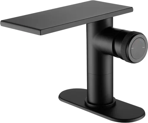 becola Grifo de lavabo de baño moderno, grifo de baño negro, grifo de cascada para lavabo de baño, grifo de tocador frío y caliente de un solo Negro