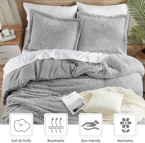 Miniatura 5 de Homelike Moment - Juego de edredón esponjoso tamaño individual, color gris, cálido, para cama individual, juego de ropa de cama para invierno