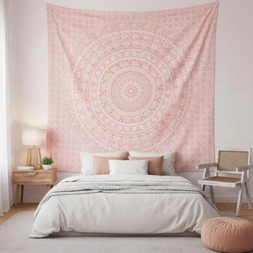 Miniatura 7 de Craft Trade - Tapiz de algodón indio con mandala para pared, decoración estética boho hippie para sala de estar, meditación y dormitorio - Amarillo