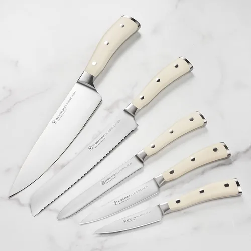 Miniatura 3 de Wusthof Classic Ikon Creme - Juego de 7 cuchillos delgados (bloque de acacia)