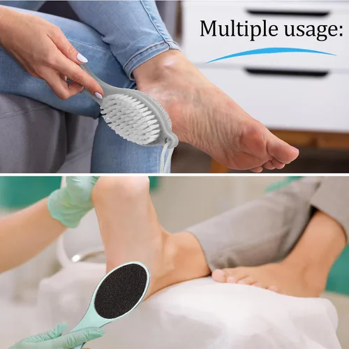 Miniatura 4 de Sieral 4 unidades de cepillo de pies 4 en 1 pies para uso en la ducha con piedra pómez, raspador de pies y papel de lija, cepillo para pies