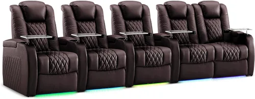 Miniatura 18 de Weilianda Asientos de Cine en Casa de Cuero de Grano Superior Silla Reclinable con Reposacabezas Eléctrico y Reclinación Asientos de Película Sofá