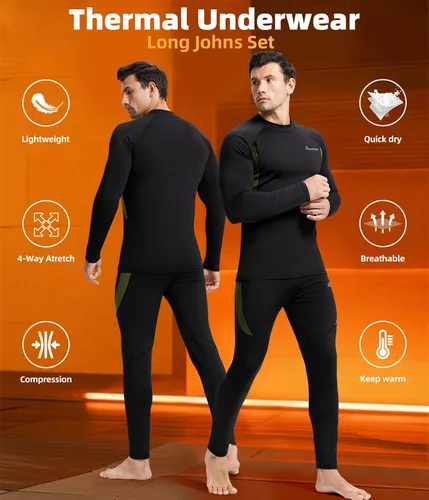Miniatura 5 de romision 2 Pack Thermal Underwear for Men Long Johns Fleece Lined Hunting Gear Bottom Top Set Base Layer Cold Weather XS-4XL