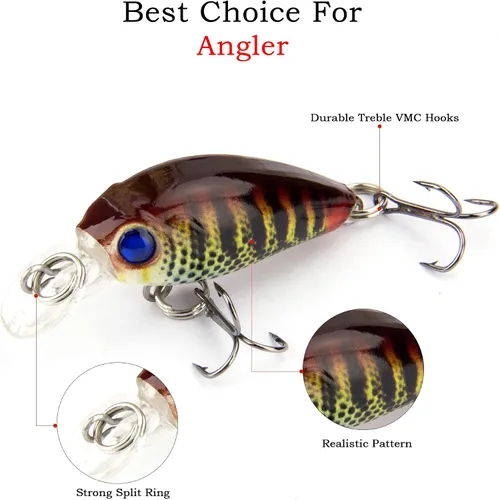 Miniatura 4 de Micro señuelos de pesca, cebos de crankbaits, mini señuelo de pesca Swimbaits Micro Crank Baits Topwater Señuelos para agua dulce y salada, semillas