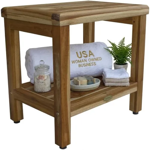 Miniatura 17 de EcoDecors Taburete de ducha de madera de teca natural de 18 pulgadas, impermeable, silla de asiento para ducha interior, proporciona seguridad