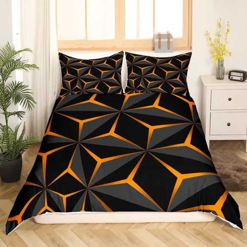 Miniatura 44 de Funda de edredón de panal para niños, hombres y niñas, juego de ropa de cama moderno con temática geométrica hexagonal, diseño de cuadrícula