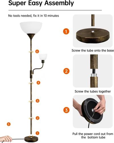 Miniatura 7 de Lámparas de pie BoostArea para sala de estar, lámpara de pie, lámpara de pie de 180 cm con lámpara de lectura, interruptor de 3 vías, lámparas