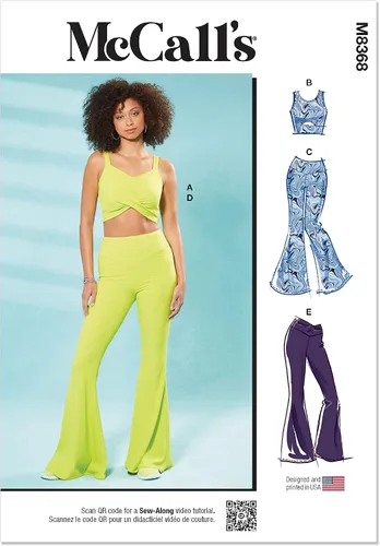 McCall's M8368A - Kit de patrón de costura para tops y pantalones acampanados, código M8368, tallas XS-S-M-L-XL