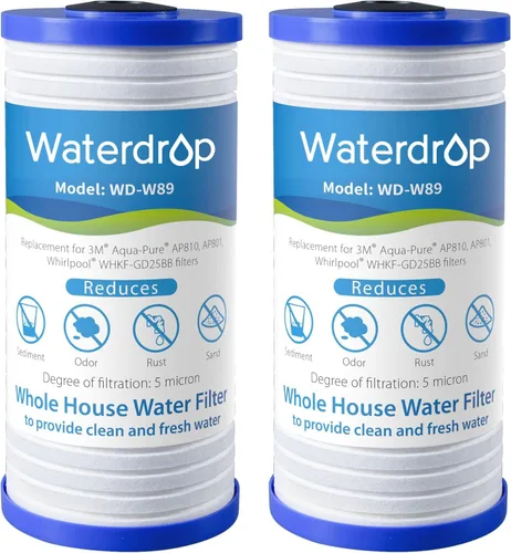 Waterdrop AP810 Filtro de agua para toda la casa, repuesto para 3M® Aqua-Pure® AP810, AP801, AP811, Whirlpool® WHKF-GD25BB, WHKF-DWHBB, 5 micras, 10