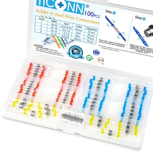 TICONN - Conectores de alambre de sello de soldadura, conectores termorretráctiles, terminales de cable eléctrico impermeables y aislados, empalme a