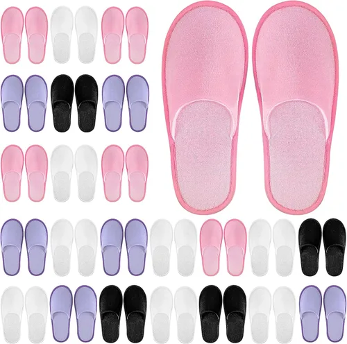 Miniatura 14 de Geyoga 24 pares de pantuflas desechables para invitados, 2 tamaños, de algodón, para hotel, spa, casa, para graduación, boda, fiesta, sin zapatos