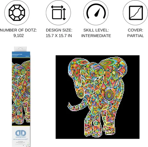 Miniatura 2 de DIAMOND DOTZ Kaleidoscope Walk - Kit de pintura de diamante de elefante para adultos, kits de arte de diamantes, un kit de manualidades creativo