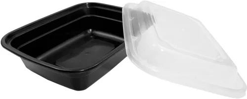 Miniatura 5 de PACTOGO Recipientes desechables de plástico negro rectangulares de 12 onzas con tapas, sin BPA (paquete de 50 juegos)