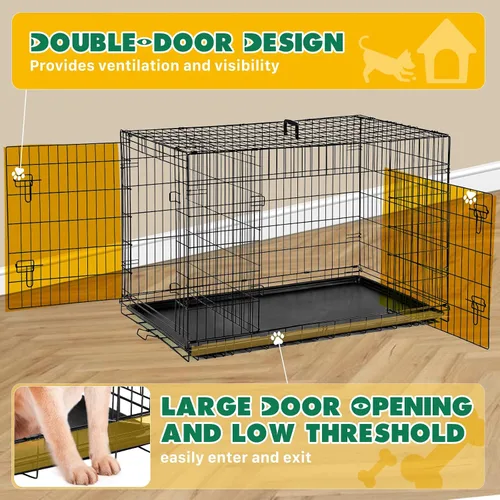 Miniatura 3 de Jaula para perros – Jaula portátil extra grande de 48 pulgadas de doble puerta, jaula de alambre de metal para mascotas con bloqueo seguro, bandeja