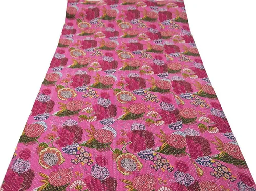 Miniatura 3 de Sophia-Art Colcha reversible de frutas indias para cama individual/king con patrón Gudri de algodón puro estilo Kantha, colcha decorativa con Rosa