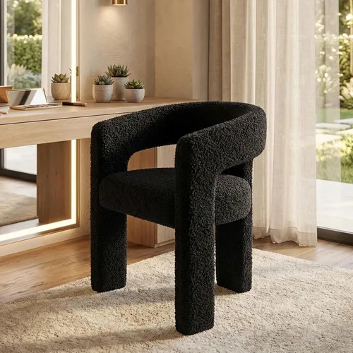 Miniatura 53 de HNY Silla moderna de cocina y comedor de estilo barril, silla de acento tapizada en cuero sintético PU con brazo, silla de lado de 47 cm de ancho