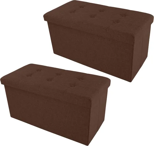 Miniatura 14 de Lavish Home Otomana plegable de almacenamiento, juego de 2 reposapiés copetudos de 30 pulgadas, baúl o banco de lino con contenedor extraíble