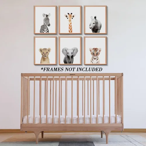 Miniatura 7 de Decoración de pared de guardería de jungla, lindos animales de safari para la decoración del dormitorio del bebé (8"x10", SIN MARCO)