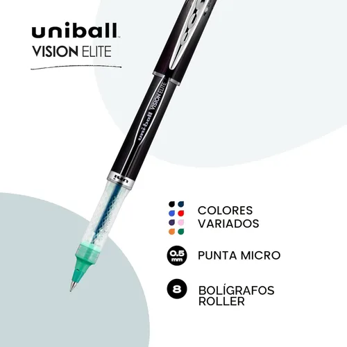 Miniatura 4 de Bolígrafos Uniball Vision Elite; Paquete surtido de 8 bolígrafos; Micro bolígrafos con tinta de 0.5mm; Bolígrafo de tinta negra; Bolígrafos de punta