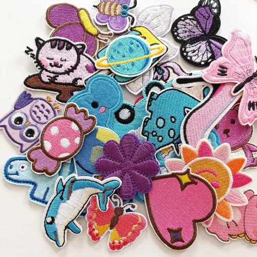 Miniatura 4 de 30 piezas de parches bordados para planchar o coser de varios tamaños para ropa, chaquetas, jeans, pantalones, mochilas, colores mixtos rosa, azul