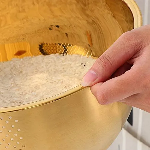 Miniatura 4 de Meisha - Cuenco de lavado de arroz, colador versátil 3 en 1 de acero inoxidable y colador de cocina con escurridor lateral para arroz, verduras