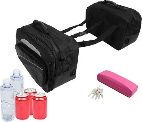 Miniatura 6 de X AUTOHAUX 1 par universal de alforjas laterales para motocicleta, bolsa de equipaje de ciclismo, hebillas ajustables, piel sintética, color negro