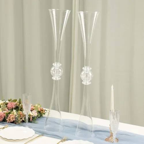 Miniatura 7 de Efavormart - Juego de 2 centros de mesa de trompeta con adornos de cristal transparente de 31 pulgadas, jarrón reversible de plástico para flores