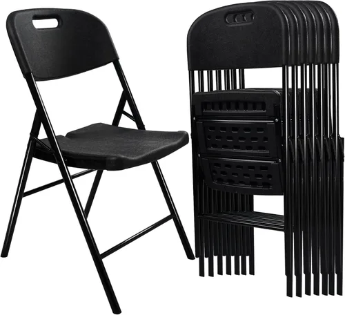 Miniatura 9 de Paquete de 10 sillas plegables, capacidad de peso de 600 libras, sillas plegables resistentes para interiores y exteriores, para restaurantes, Negro