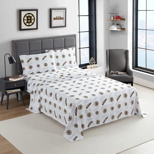 Juego de sábanas tamaño Twin de Boston Bruins NHL con licencia oficial - Ropa de cama cómoda con logotipos del equipo repetidos para fanáticos del