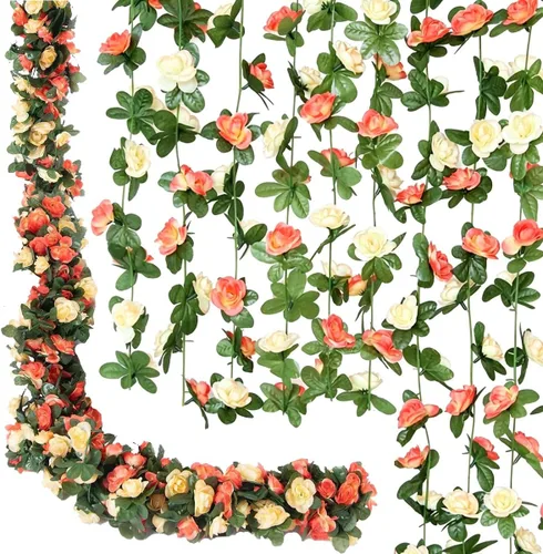 Miniatura 8 de Flores falsas, 10 unidades, plantas artificiales de vid de rosas colgantes, hiedra rosa para el hogar, hotel, oficina, boda, fiesta, jardín