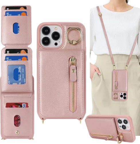 Miniatura 9 de Funda para iPhone 13 Pro Max con tarjetero para mujer, para iPhone 13 Pro Max, cartera con correa y ranuras para tarjetas de crédito, bandolera