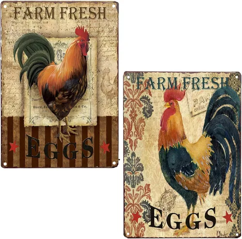 TISOSO - cartel Farm Fresh Eggs Retro Vintage Metal para Bar, Restaurante, cocina, decoración del hogar, 2 unidades de 8x12 pulgadas