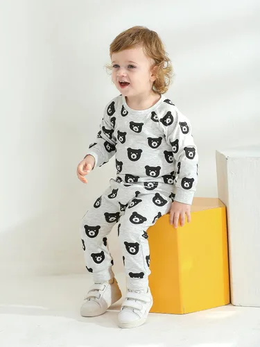 Miniatura 24 de Ropa de bebé niño niño manga larga con estampado de oso + pantalones deportivos