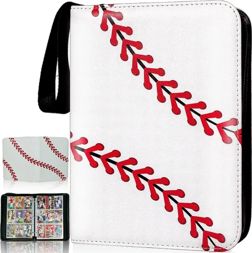 Carpeta de tarjetas de regalo de béisbol con mangas, 9 bolsillos, doble cara, 50 fundas extraíbles, 900 tarjetas coleccionables, colección de Blanco
