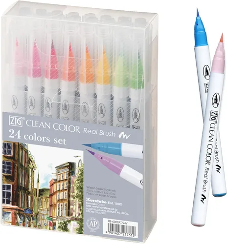 Kuretake Zig Clean Color Real Brush 24 colores, juego de marcadores de punta de pincel, para profesionales y artistas, colorear, dibujar,