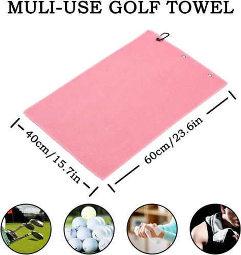Miniatura 3 de Juego de 2 toallas de microfibra de tres pliegues con clip de mosquetón, toallas de golf con patrón de gofre para bolsas, toallas deportivas al aire