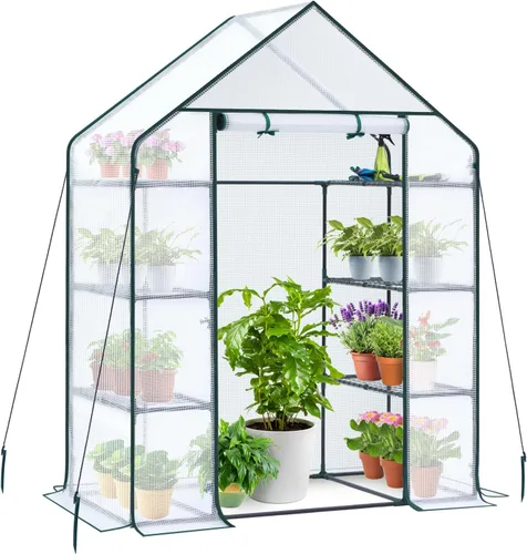 Miniatura 13 de Invernadero para exteriores con ventanas de malla, Ohuhu 4 niveles mejorados 11 estantes invernaderos transitables con cubierta de PE duradera, casa