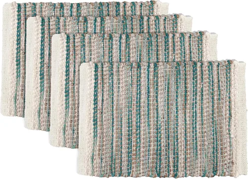 Miniatura 6 de Hausattire Juego de 4 manteles individuales tejidos - Azul, manteles individuales de yute boho rectangulares para mesa de cocina, mesa de comedor