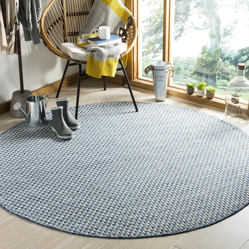Miniatura 32 de SAFAVIEH Alfombra lavable al aire libre Courtyard Collection - 6'7" x 9'6", azul claro y gris claro, no desprende pelusa y fácil limpieza, ideal