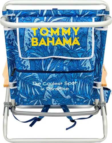 Miniatura 4 de Tommy Bahama - Silla de playa plegable con 5 posiciones, diseño clásico y plano con mochila, enfriador y portavasos, silla de playa portátil