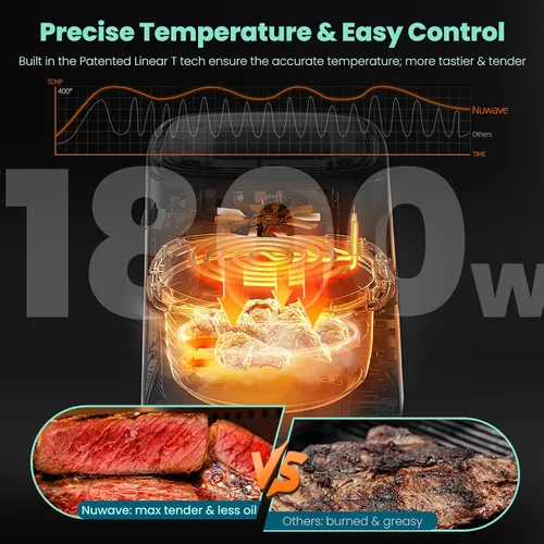 Miniatura 3 de Nuwave Brio - Freidora de aire 10 en 1, capacidad de freidora de aire de 6 cuartos de galón con sonda inteligente, horneado para comidas rápidas