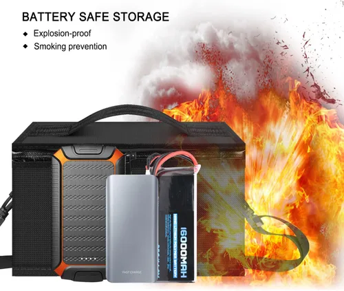 Miniatura 4 de Bolsa ignífuga y a prueba de explosiones para batería Lipo para almacenamiento y carga de batería Lipo, gran capacidad resistente al fuego con Negro