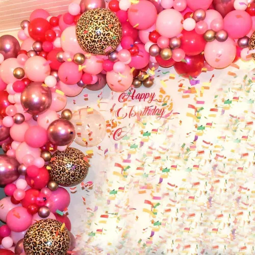 Miniatura 4 de Decoraciones de cumpleaños con estampado de guepardo rosa, 133 piezas de globos dorados con estampado de leopardo rosa intenso, kit de arco