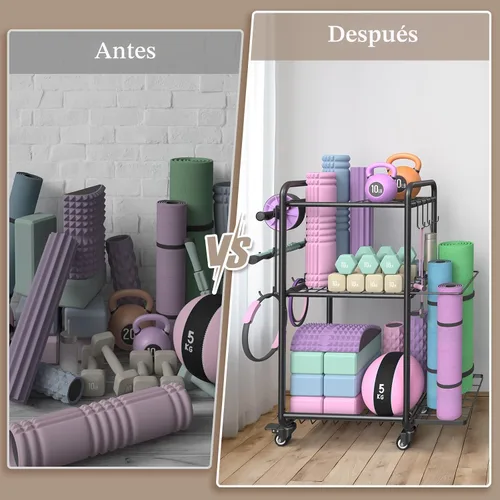 Miniatura 7 de Estante multifuncional de almacenamiento para gimnasio en casa, estante de almacenamiento de esterilla de yoga, estante de pesas para mancuernas