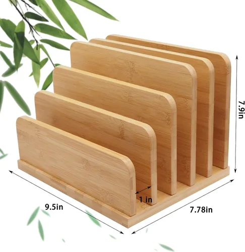Miniatura 2 de Organizador de correo de escritorio para encimera, 5 ranuras de bambú para cartas, sobres, papel, archivo de facturas, organizador de bandeja