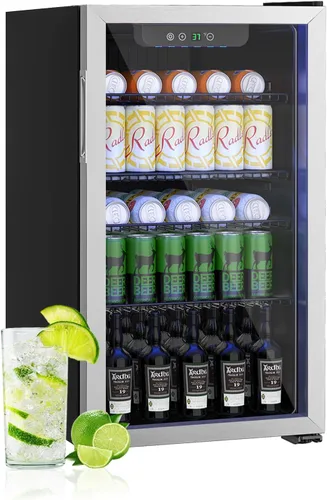 Miniatura 11 de Erivess - Refrigerador compacto independiente para bebidas, mini refrigerador para 24 latas/0.9 pies cúbicos con puerta frontal de vidrio reversible