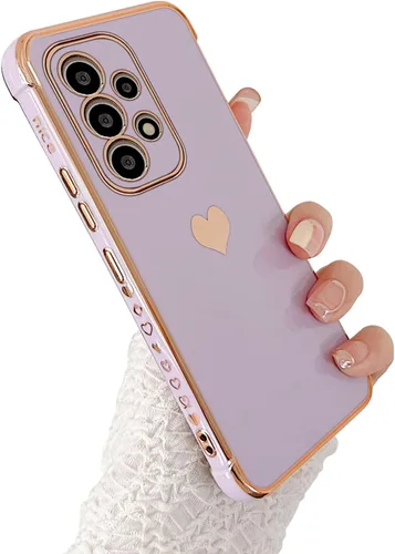 Miniatura 32 de phylla Funda de teléfono compatible con Samsung Galaxy A12 de 6.5 pulgadas, lindo corazón chapado en oro, elegante funda de lujo para mujer