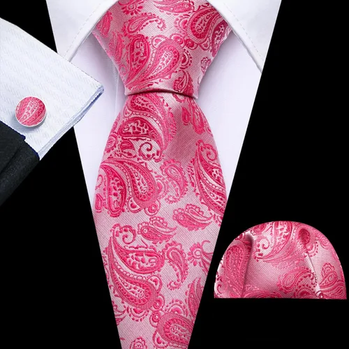Miniatura 69 de Barry.Wang - Juego de corbata de seda para hombre, diseño de cachemira, pañuelo y gemelos de bolsillo