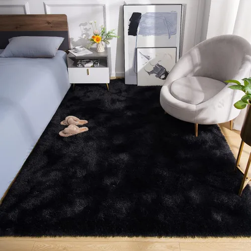 Miniatura 4 de Amearea Alfombra suave y esponjosa de alta calidad, alfombra shag moderna, 5.3 x 7.5 pies, alfombras de felpa mullida para sala de estar, Negro