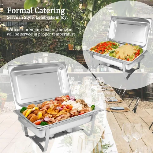 Miniatura 4 de Juego de 2/4 platos de acero inoxidable para fiestas de 9 cuartos de galón y calentadores de buffet, juego de calentadores de catering comerciales